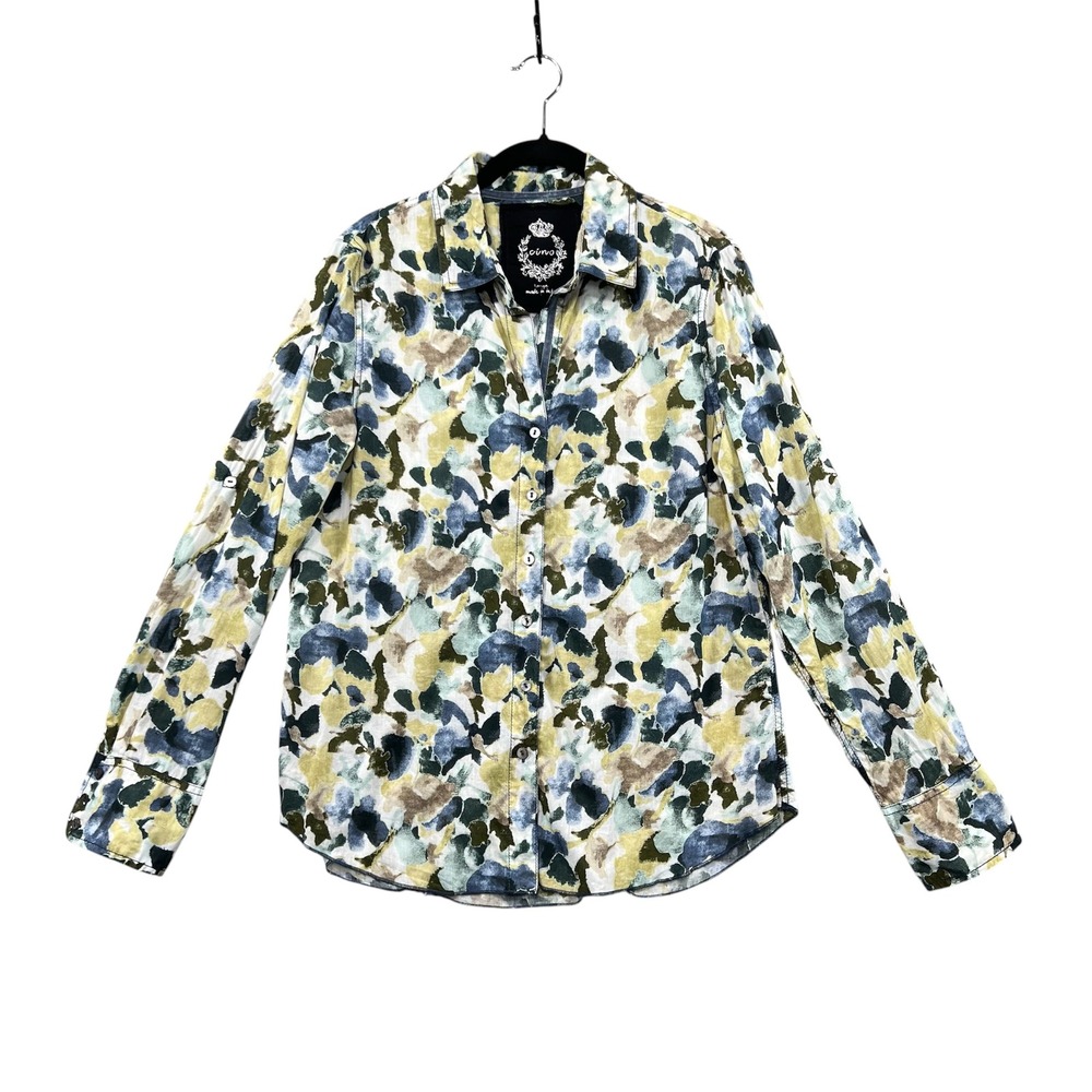 Cino Shirt Womens Large Multicolor Floral Roll Tabβ Sleeve Boho Whimsical